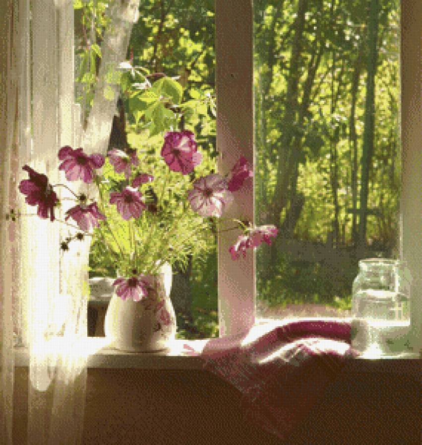 Букет - цветы, ваза, окно - предпросмотр
