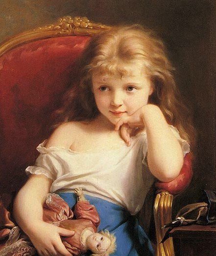 Девочка с куклой - дети, дети ретро, девочка, картина, портрет - оригинал