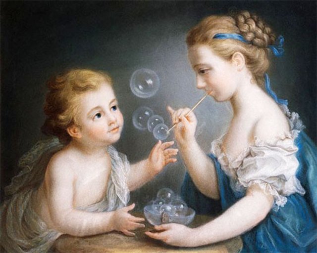 №774806 - дети ретро, мыльные пузыри, картина - оригинал