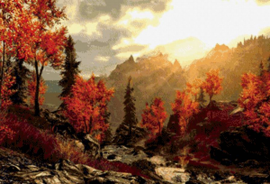осень в горах - времена года, осень, горы, деревья, пейзаж - предпросмотр