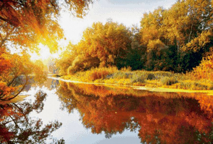 осеннее утро - осень, озеро, пейзаж, утро, лес, времена года - предпросмотр