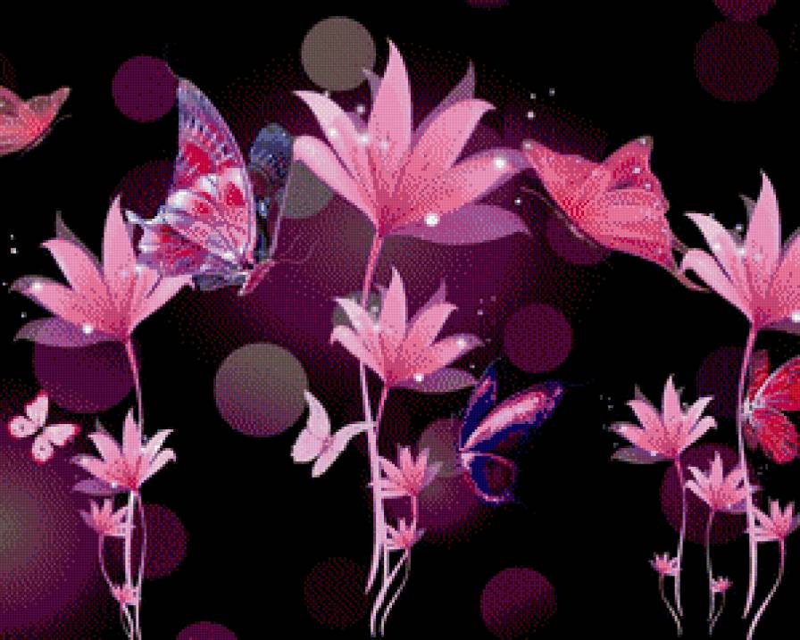 Волшебные бабочки на волшебных цветах - бабочки, фэнтези, красота, волшебство - предпросмотр
