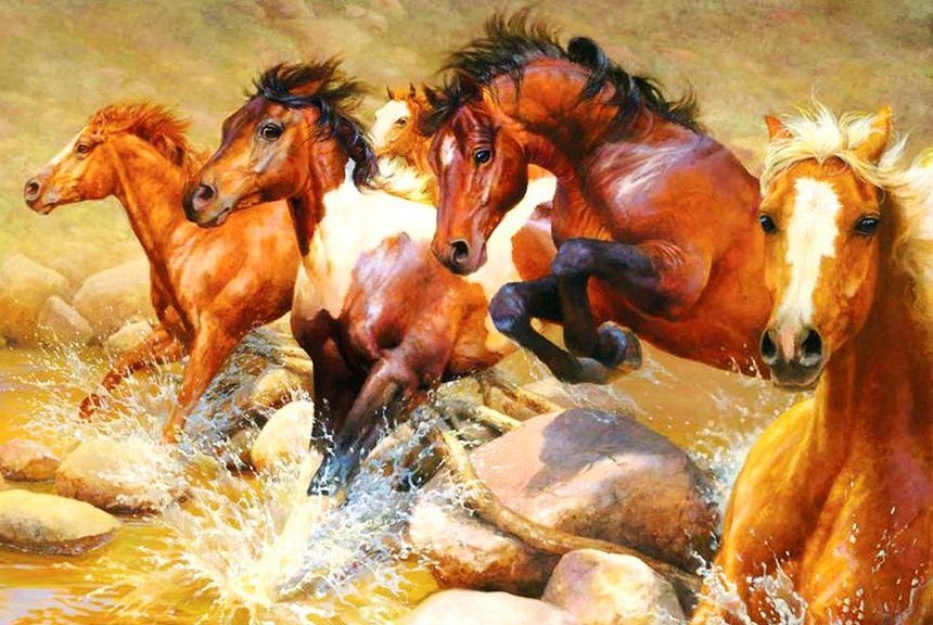 бегущие лошади - лошадь, животные, картина - оригинал