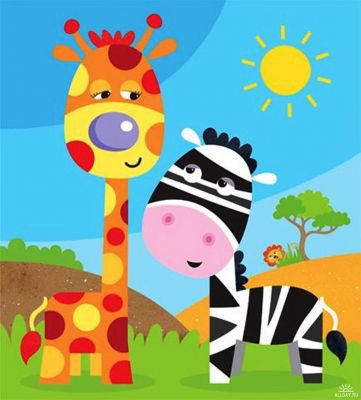 друзья - детская, животные, зебры, детское, детям, зебра, зверята, жираф - оригинал