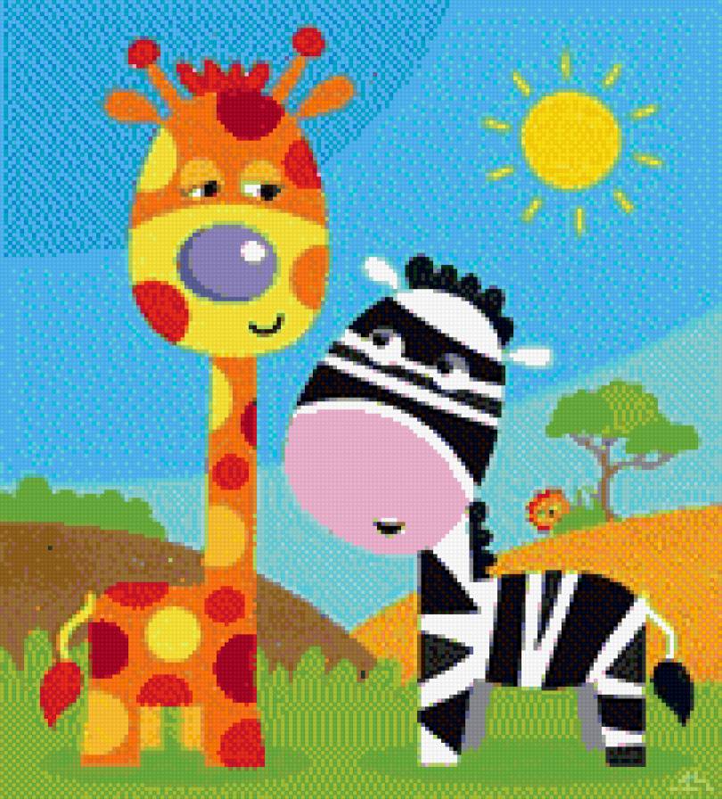 друзья - животные, детское, детям, жираф, зебры, зебра, зверята, детская - предпросмотр
