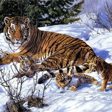 Схема вышивки «семья тигров»