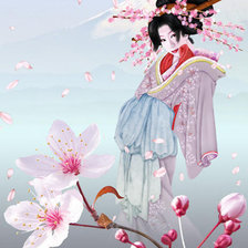 Схема вышивки «Девушка и сакура»