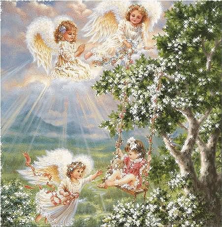 три ангела и девочка на качеле - качеля, ангелы - оригинал