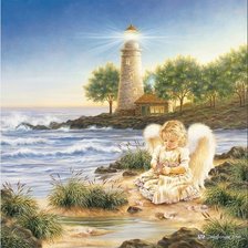 ангел на берегу и маяк