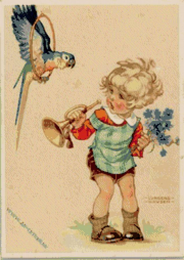 мальчик с попугаем - предпросмотр
