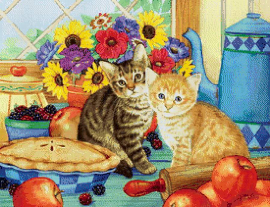 котики - котята, кот, пирог, котик, кошки, кухня, еда, кошка, животные - предпросмотр