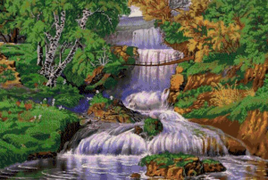 Водопад - лес, пейзаж, река, водопад, природа - предпросмотр