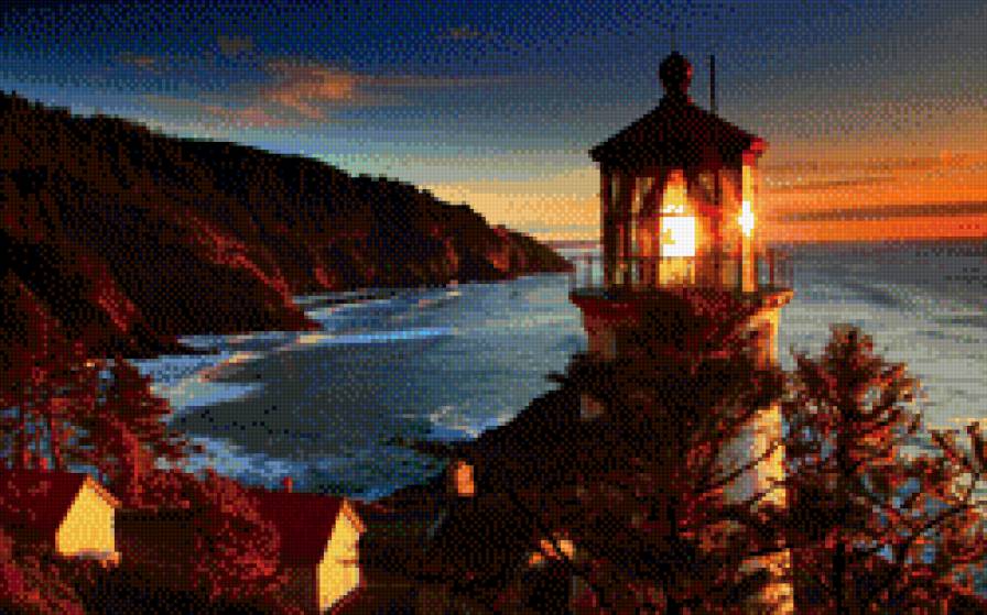 маяк - океан, берег, вечер, маяк, пейзаж - предпросмотр