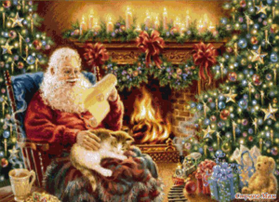 Дед мороз у камина - елка, санта клаус, камин, дед мороз, новый год, рождество - предпросмотр