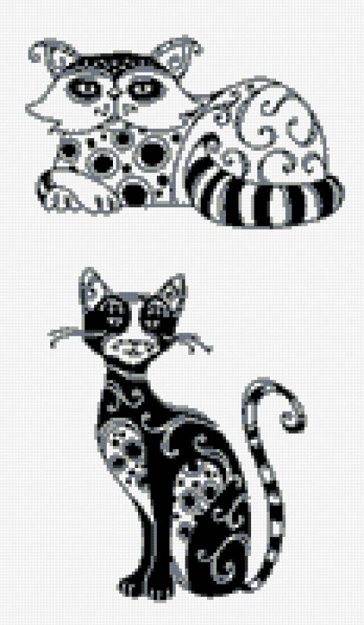 кошки - трафарет, коты, черно-белая картинка. - предпросмотр