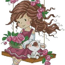 Оригинал схемы вышивки «девочка с розами» (№800221)