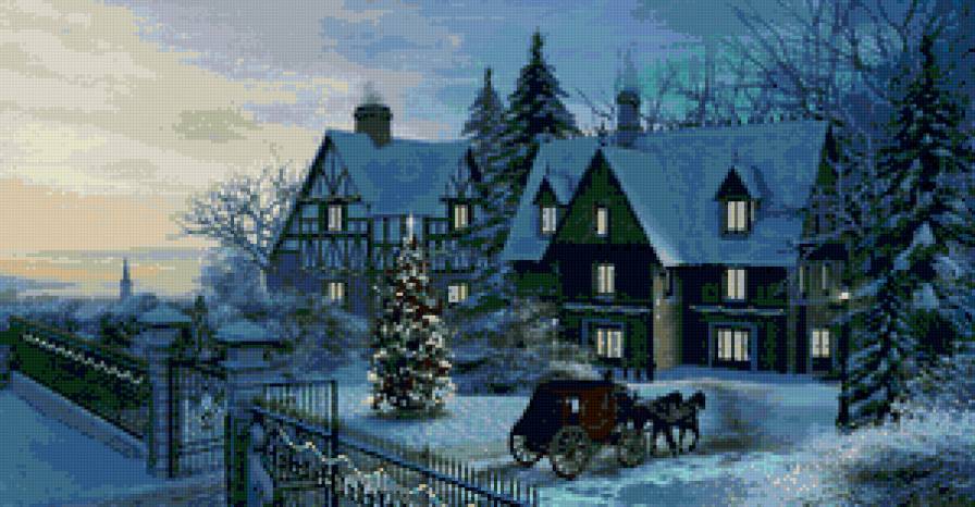 Рождество - праздник, дом, деревья, пейзаж, зима - предпросмотр