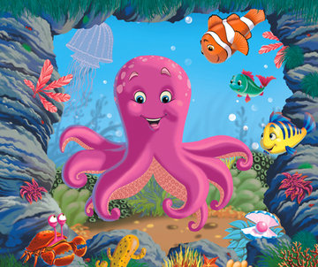 осьминожик - море, мультяшки, подушка, детям, рыбки, детская, осьминог - оригинал