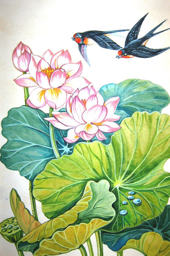 картина - ласточка, цветы, птица, птицы, природа, ласточки - оригинал