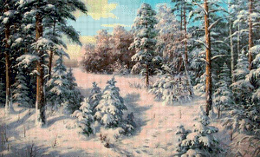 зимний пейзаж - картина, пейзаж, природа - предпросмотр