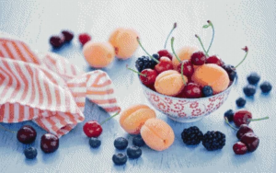 Фрукты - абрикос, ягоды, черника, фрукты, персик - предпросмотр