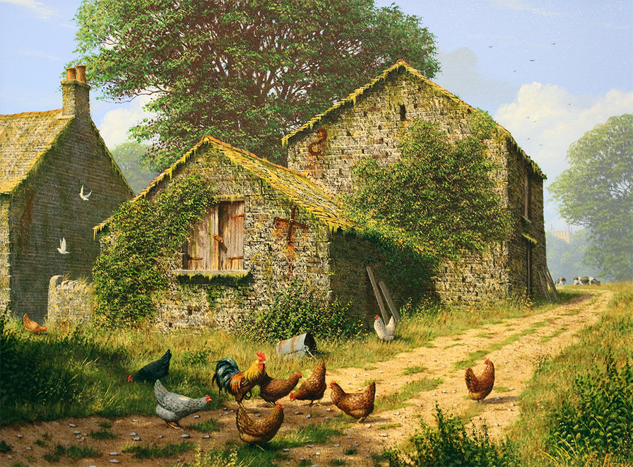 casas de granja con gallinas - оригинал