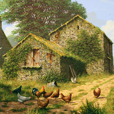 Схема вышивки «casas de granja con gallinas»