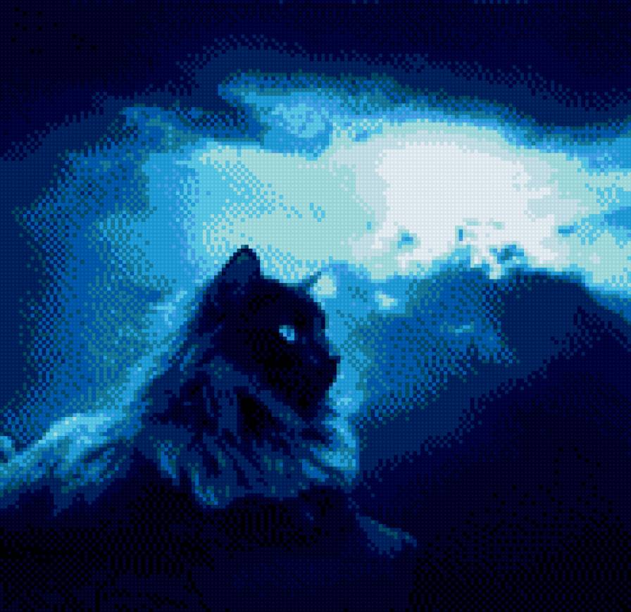 Лунный кот 1 - синий, луна, кот - предпросмотр