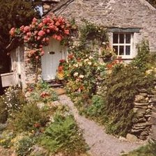 cottage con arco de rosas
