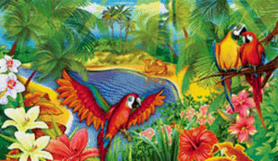 тропики - картина, природа, попугаи, экзотика, птицы, верблюд, попугай - предпросмотр