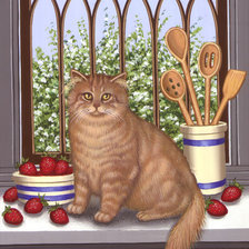 Оригинал схемы вышивки «gato en la ventana con cubiertos de cocina» (№810940)