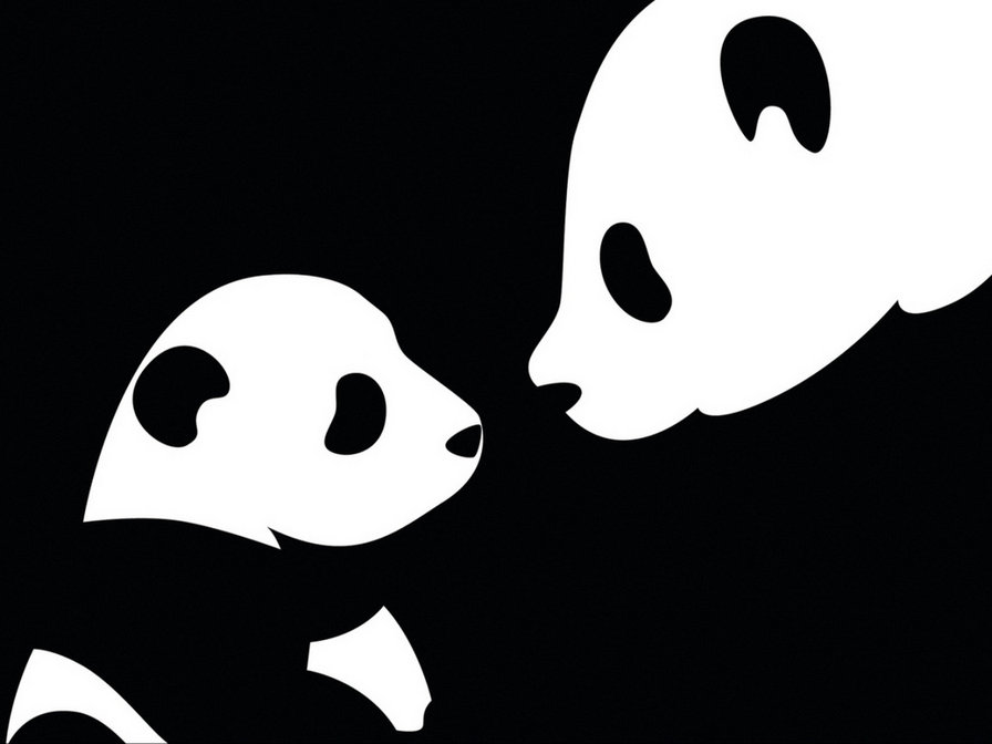 Две панды - монохром, азия, животные, панда - оригинал