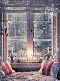 Ожидание праздника - снег, окно, зима, вечер - оригинал