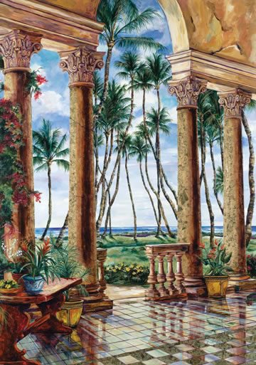 дворик с пальмами - море, океан, юг, пальмы, дворик, лето, жара - оригинал