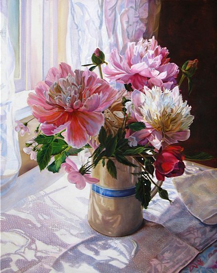 розовые пионы - натюрморт, букет, пионы, ваза, живопись, цветы - оригинал