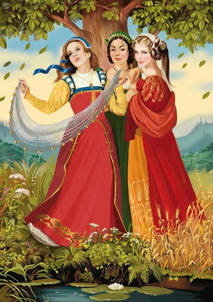 три красавицы - рисунок, девушки, дерево, красавица - оригинал