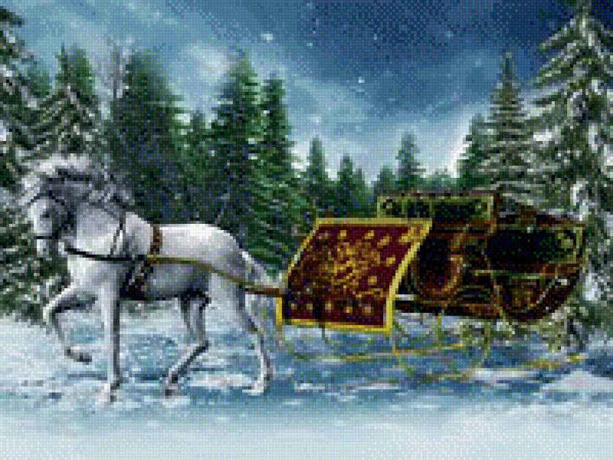 Саня Деда Мороза - лошадь, зима, сани, новый год, лес - предпросмотр