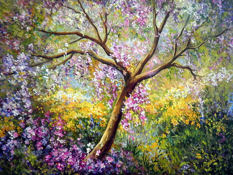 цветущее дерево - цвет, дерево, живопись, весна, природа - оригинал