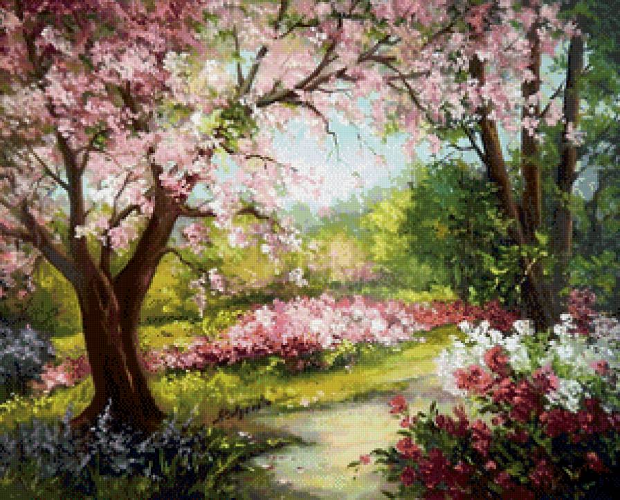 абрикосовый сад - живопись, цвет, сад, весна, абрикосы, природа, цветы - предпросмотр