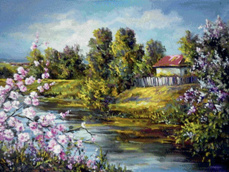 река в деревне - весна, река, деревня, природа, село, цвет, пейзаж - предпросмотр
