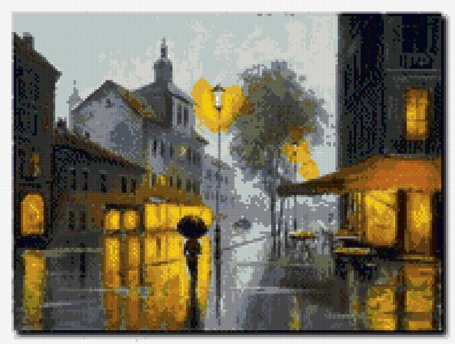 А за окном гуляют дождь с дождихой... - бульвар, дождь, пейзаж, город - предпросмотр
