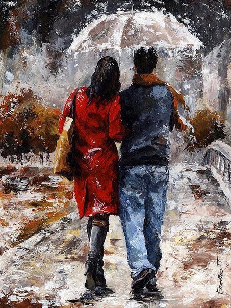 двое под дождём - любовь, пара, зонтик, романтика, чувства, дождь - оригинал