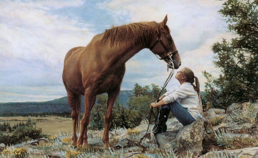 девушка и лошадь - лошадь, животные, дружба, девушка - оригинал