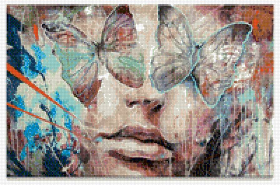 Девушка с глазами-бабочками - лицо, девушка, бабочки - предпросмотр