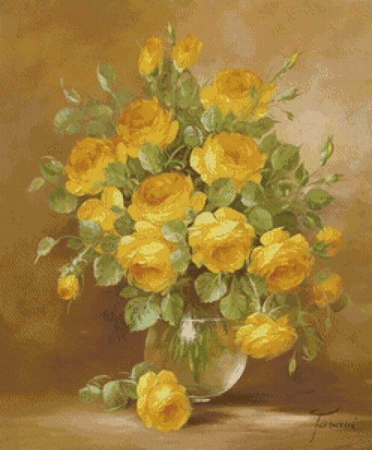 букет из жёлтых роз - цветы, розы, букет, нежность, ваза, натюрморт - предпросмотр