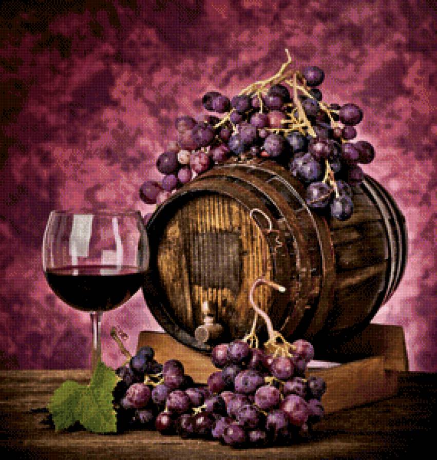 красное вино и виноград - вино, бочонок, натюрморт, еда, кухня, виноград - предпросмотр