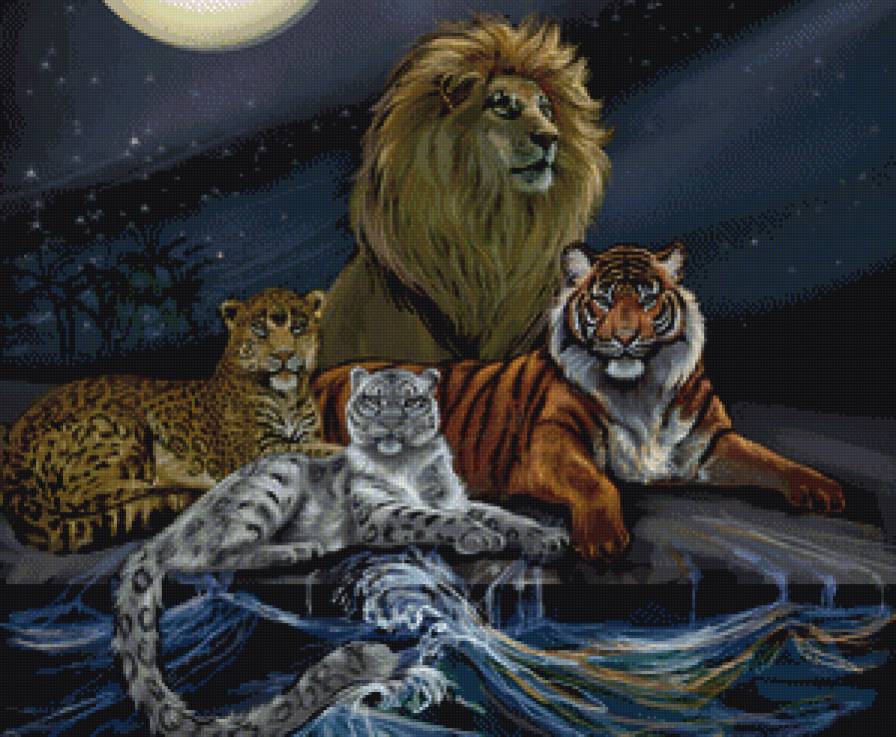 семейство кошачих - гепард, тигр, животные, кошки, лев, леопард - предпросмотр