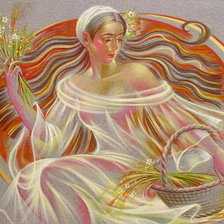 Оригинал схемы вышивки «mujer con cesta de flores» (№822583)