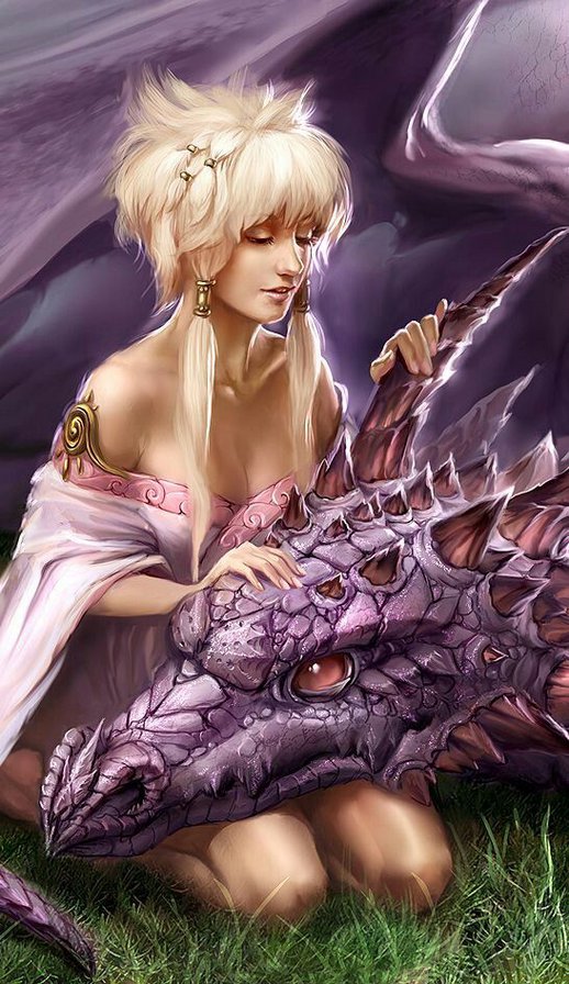 mujer con dragon lavanda - оригинал