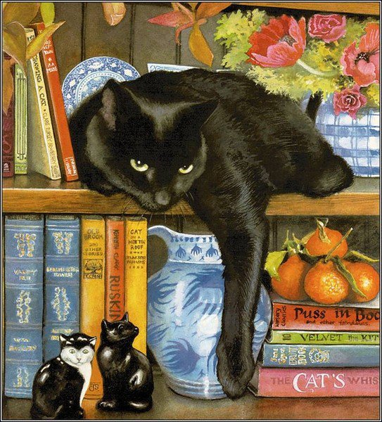 Идилия - кошка, уют, животные, книги - оригинал